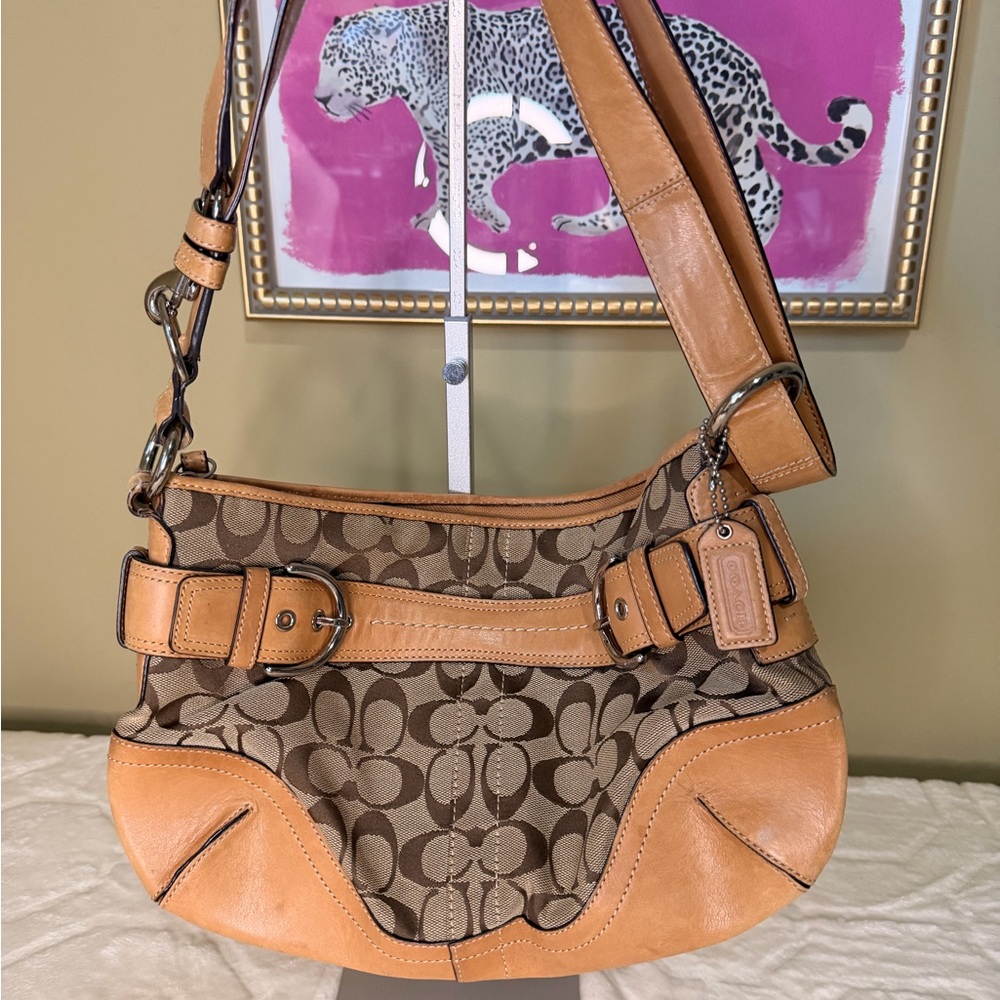 Coach Signature Shoulder Bag in Tan and canvas